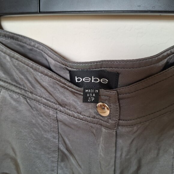 bebe Satin Cargo Pants Crop Joggers Low Rise Pirate Parachute Y2K Edgy Petite - Picture 3 of 11